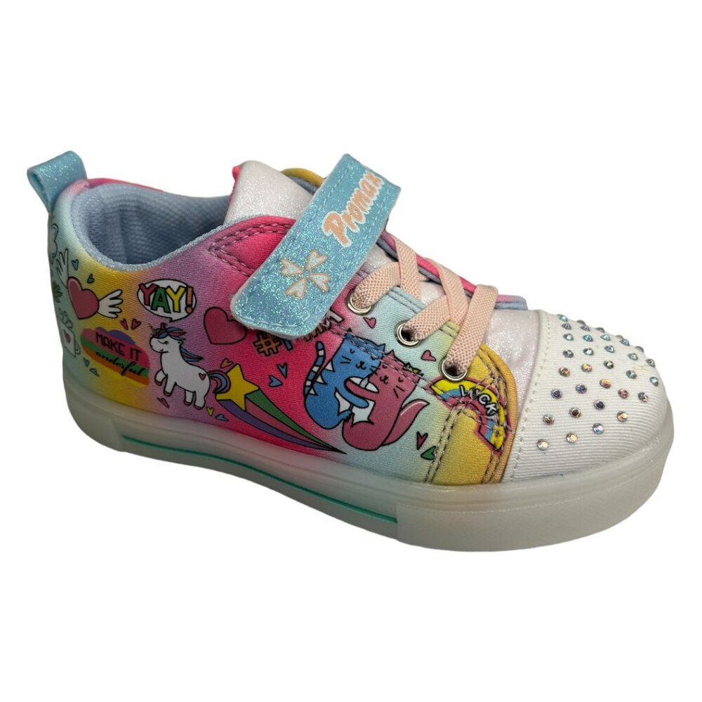 Girls Light Up Sneaker (Light Blue Glitter Velcro Strap)
